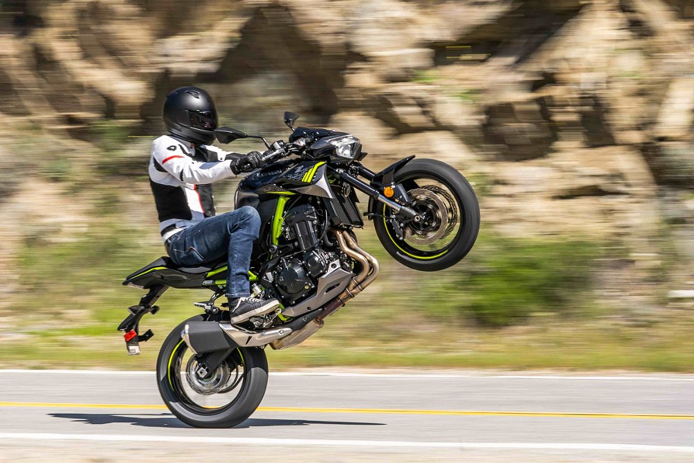 Zack doing a wheelie on the Z900