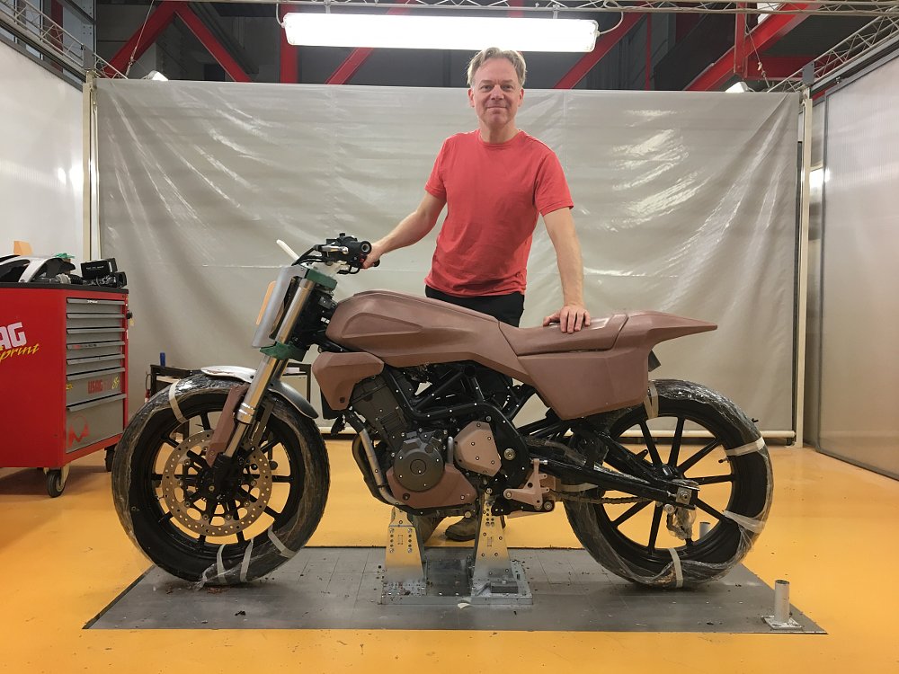 Michael Uhlarik and the XR338 Street Tracker Concept clay mockup