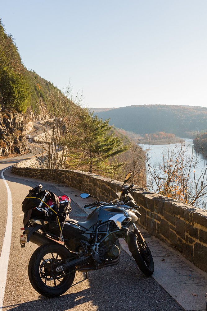 a BMW at the curves at Hawks Nest