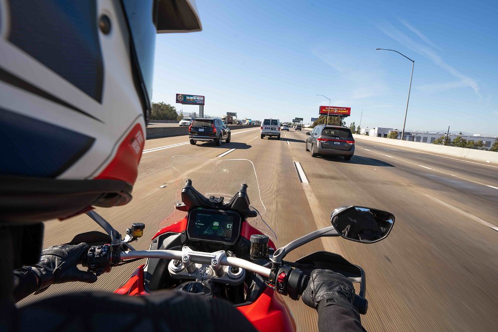Ducati Multistrada V4 on board with adaptive cruise screen on dashboard
