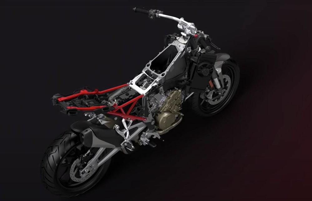 Ducati Multistrada V4 CAD drawing with no bodywork or seat