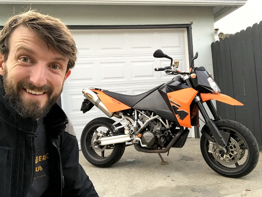 selfie of a man with a 2006 KTM 950 SM