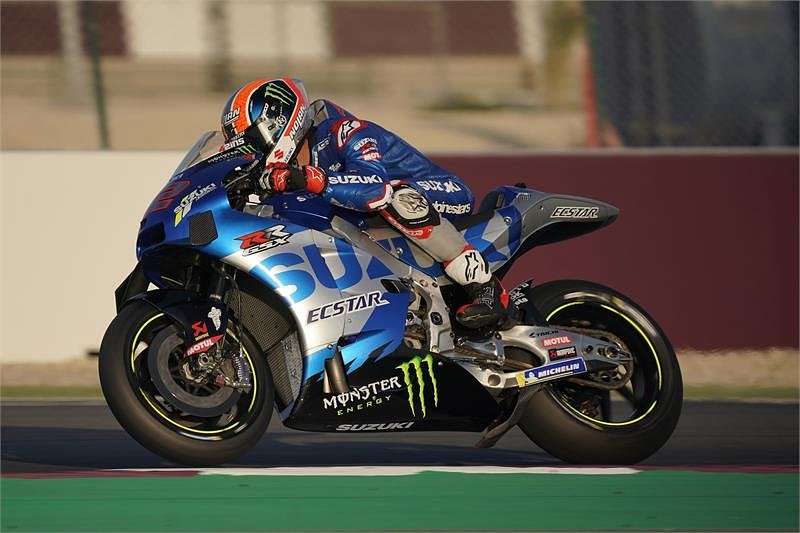 Alex Rins testing the Suzuki MotoGP motorcycle