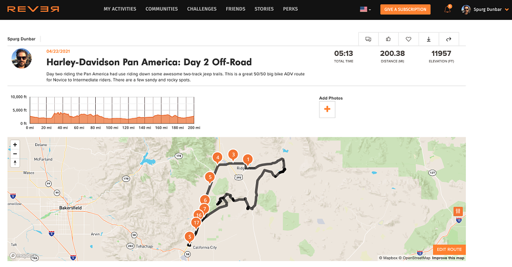 Rever map of day two ride