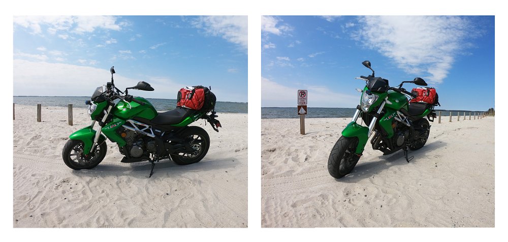 The Benelli TNT 300 may not have the best anchoring points to haul some additional gear, with a few Rok Straps and a bungies, you can get the job done. 