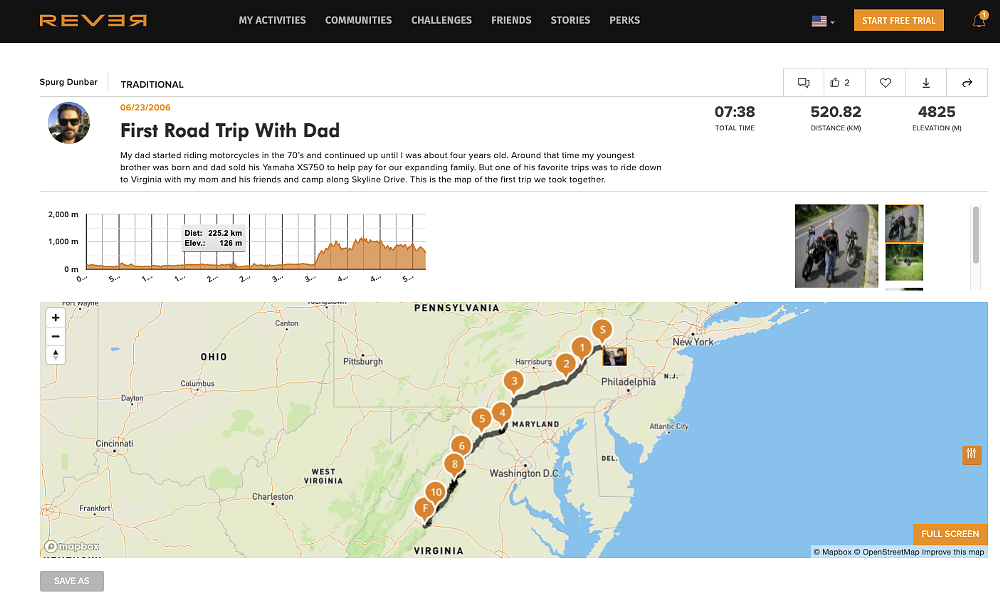 REVER map of Spurgeon's ride