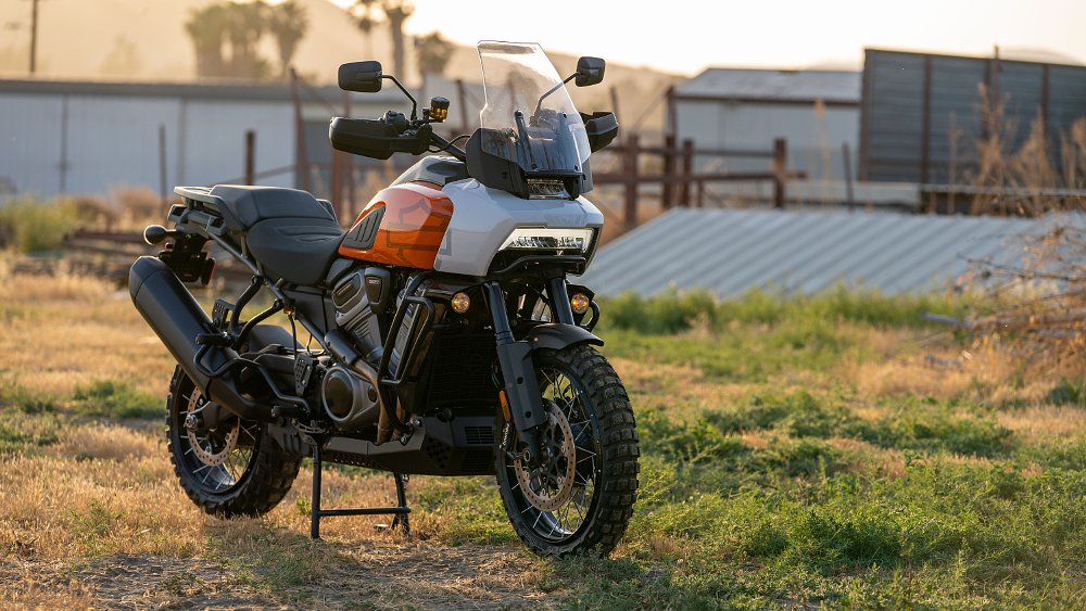 Harley-Davidson's 2021 Pan America adventure bike parked in an industrial lot