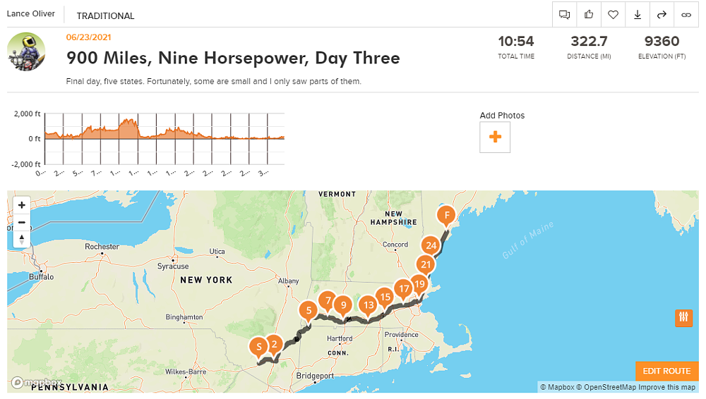 Rever map of route, day three