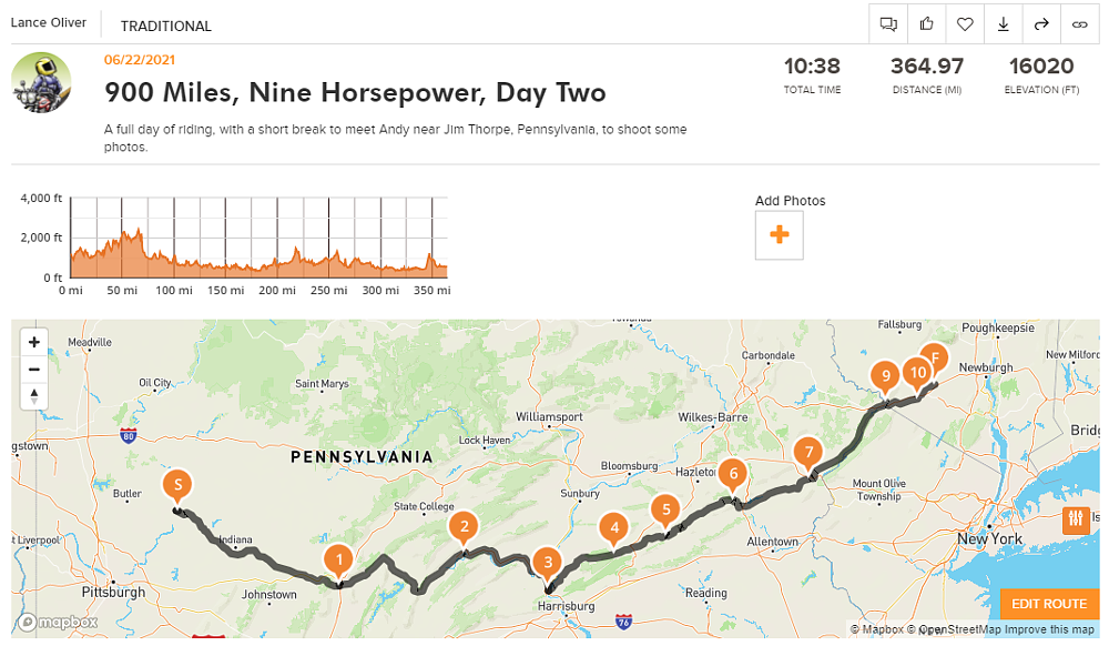Rever map of route, day two