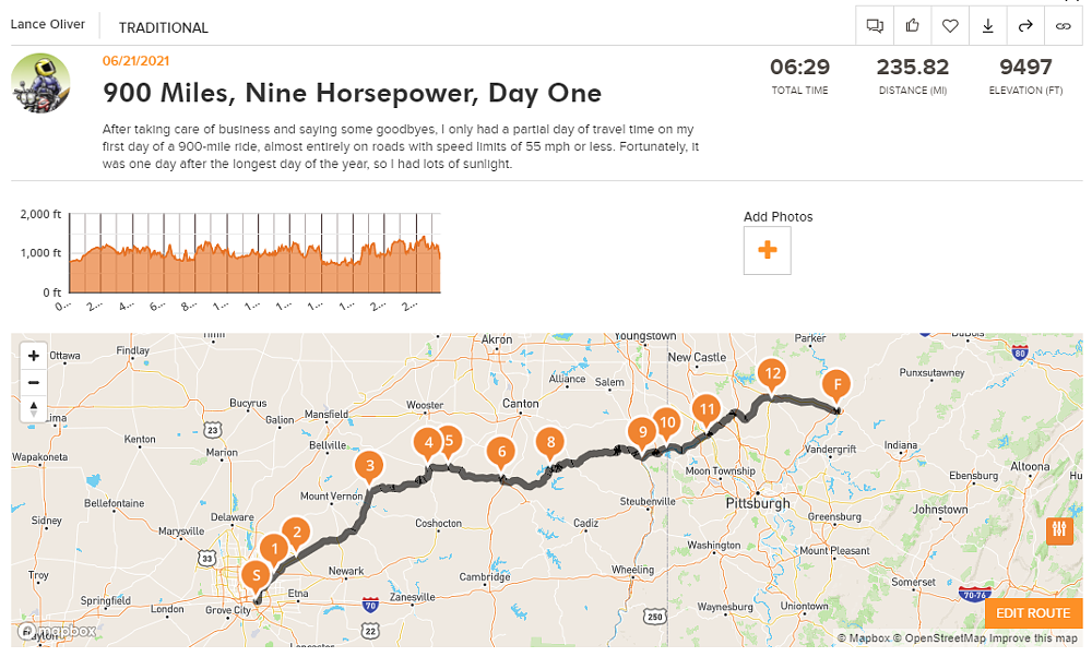 Rever map of route, day one