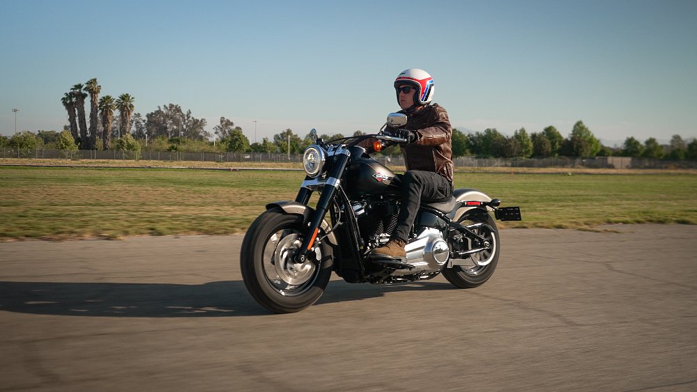 Riding the Harley Softail Slim.