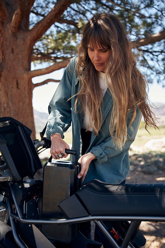 changing the battery on a LAND District electric motorcycle