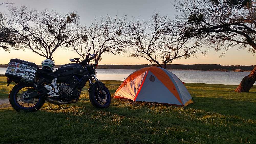 motorcycle and camp site