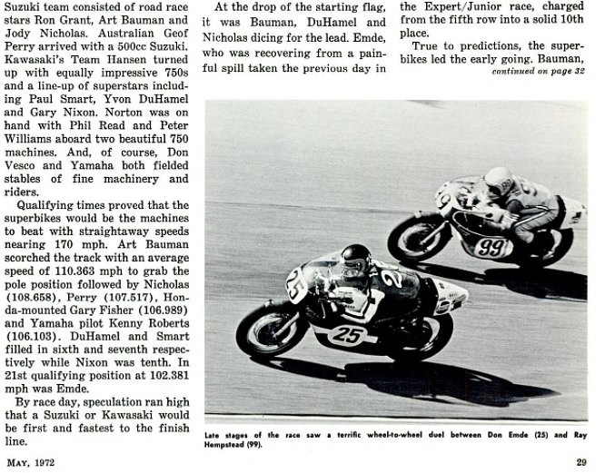 magazine coverage of the 1972 Daytona 200