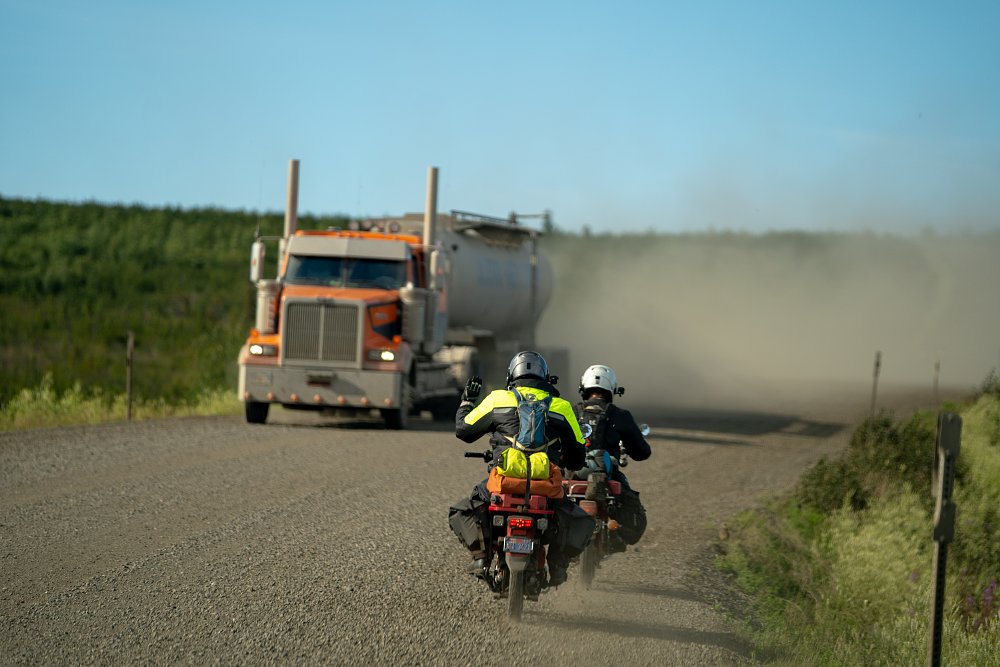 Truck passing on the Haul Road in Alaska.