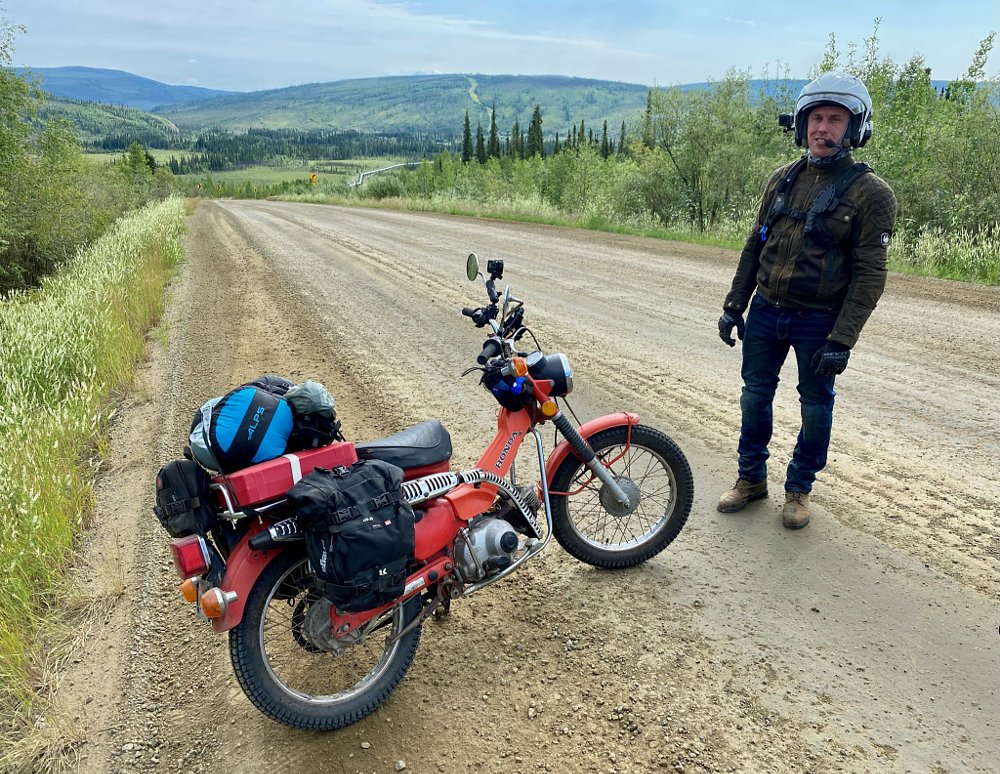 Ari Henning and the CT90 on the Haul Road in Alaska. 