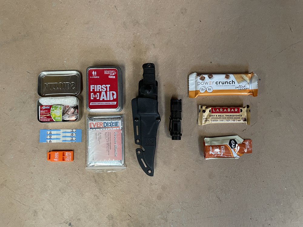 A top down view of key items from the health and medical kit.
