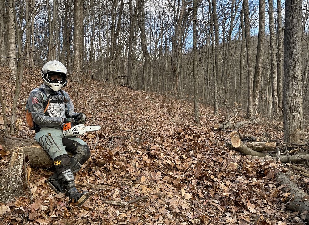 Morgan resting on a log