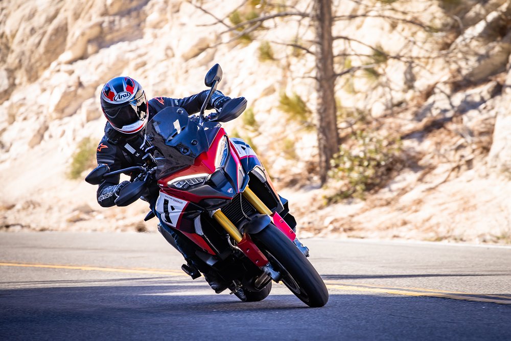 Cornering on the 2022 Ducati Multistrada Pikes Peak. 
