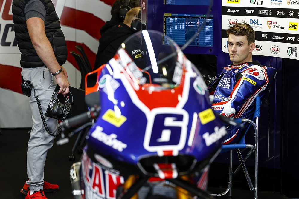 Cameron Beaubier in the paddock with his Moto2 race bike