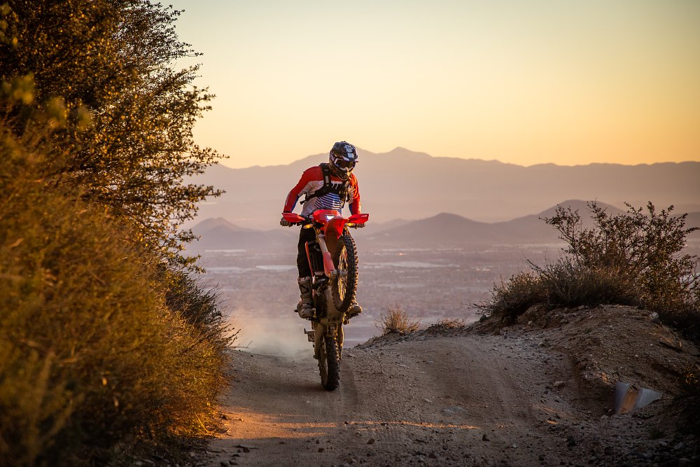 Sunset wheelie on the 2022 CRF450RL. 