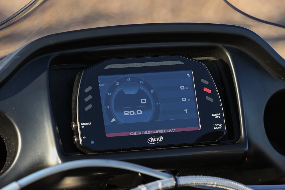 2021 Harley-Davidson King of the Baggers Road Glide Special race bike AiM dashboard display