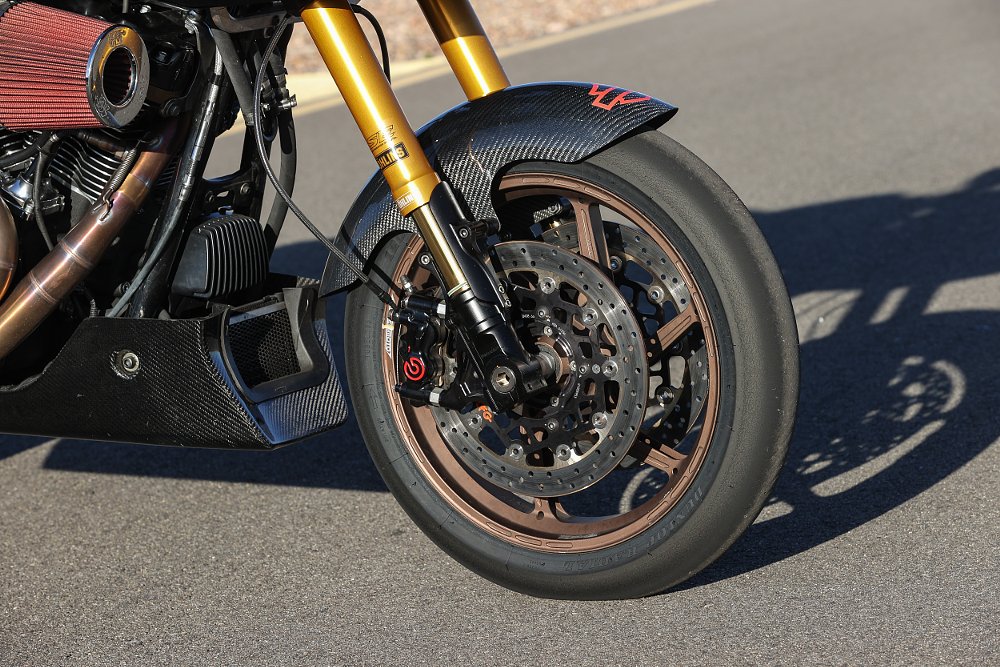 2021 Harley-Davidson King of the Baggers Road Glide Special race bike front wheel detail