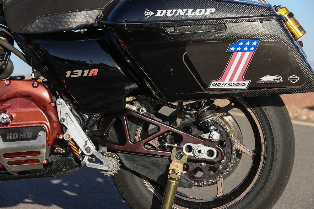 2021 Harley-Davidson King of the Baggers Road Glide Special race bike swingarm detail