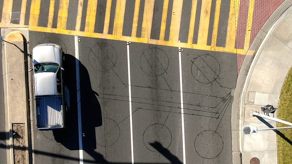 An overhead shot of loop detectors at an intersection.
