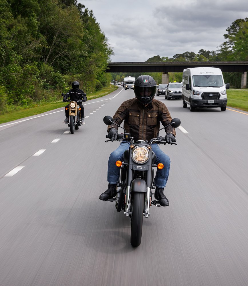 Classic 350 on the highway with traffic