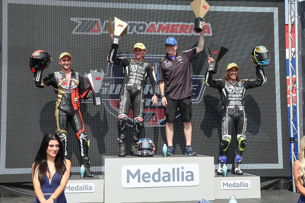 Superbike podium of Gagne, Scholtz and Petersen