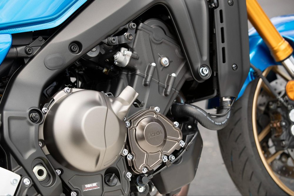 a close up of the inline triple CP3 engine