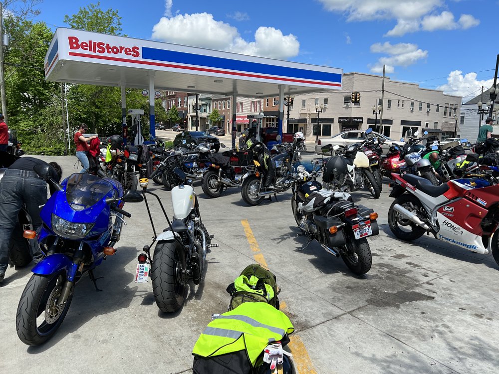 Motorcycle gas station stop