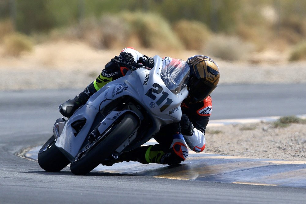 Cornering on the R7 at Chuckwalla. 