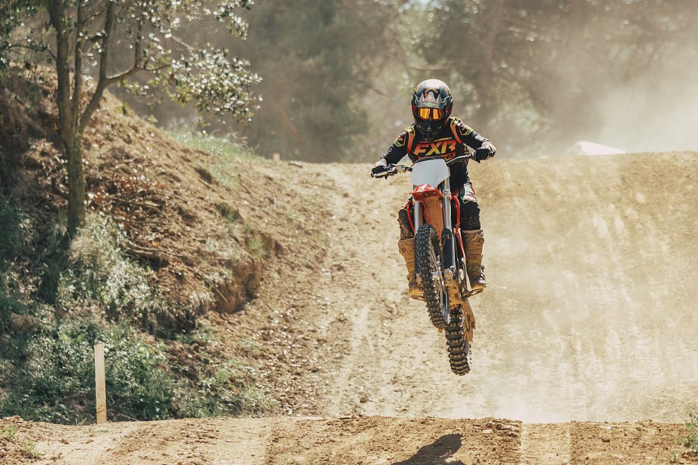 riding the Stark VARG on the motocross track