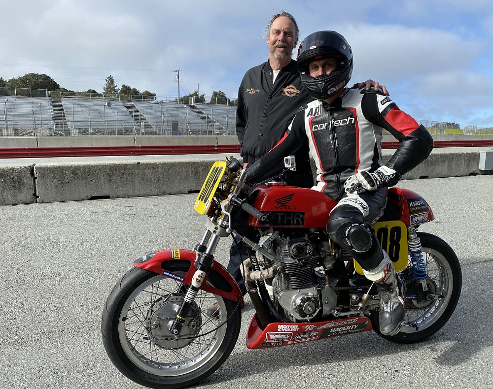 Todd and Ari Henning with their old race bike
