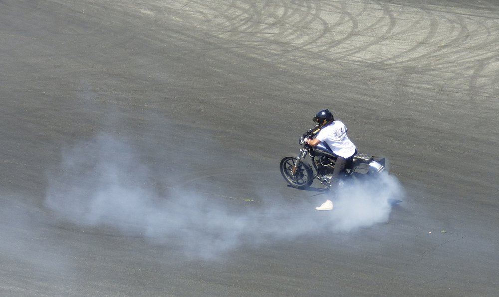 Harley rider practicing burnouts