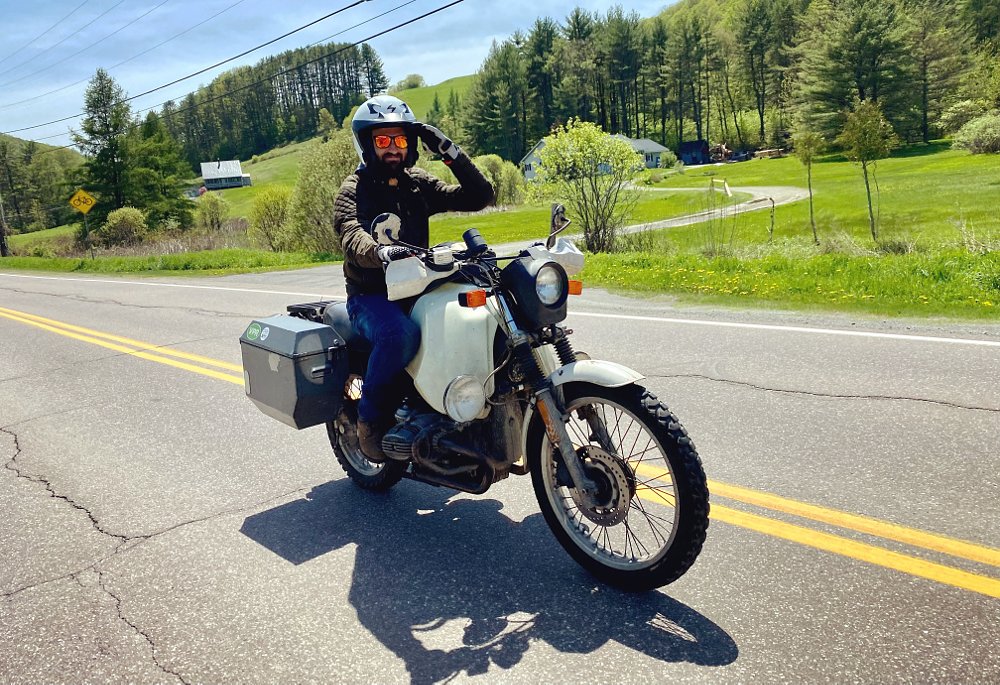 1981 BMW R 80 G/S being ridden through Vermont.