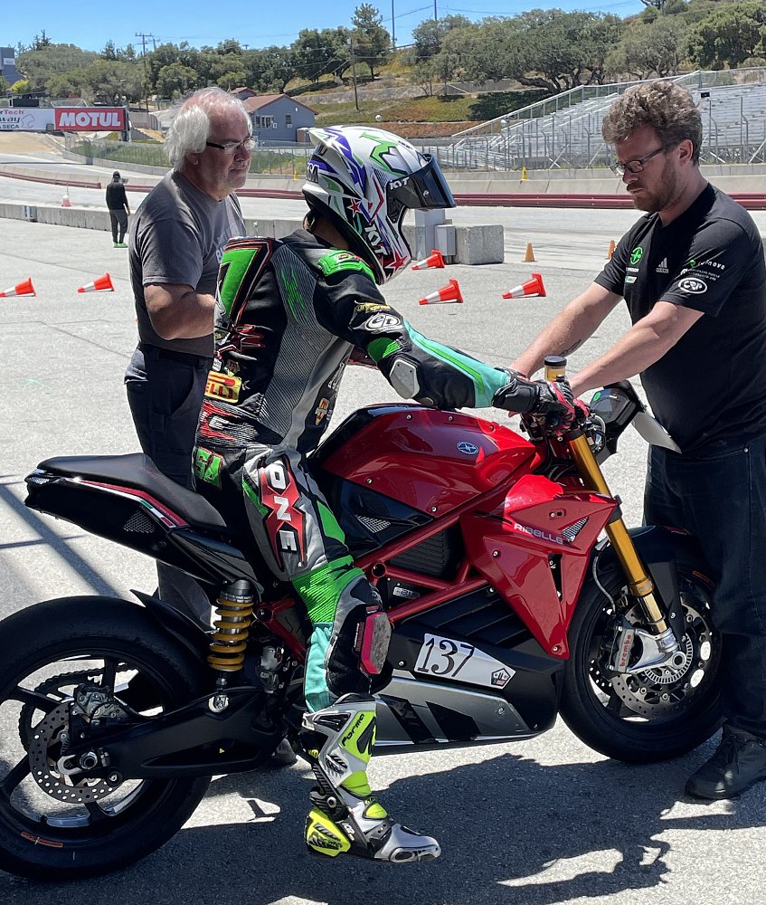 preparing to take the motorcycle on the track for testing