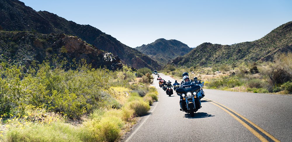 motorcyclists riding through Joshua Tree National Park