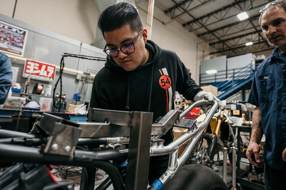 Prototype aluminum subframe on the Yoshimura R7. 