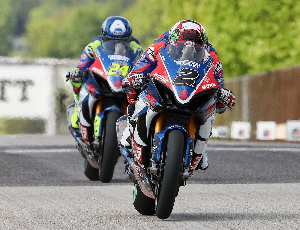 Josh Herrin wheelies in a Superbike race.
