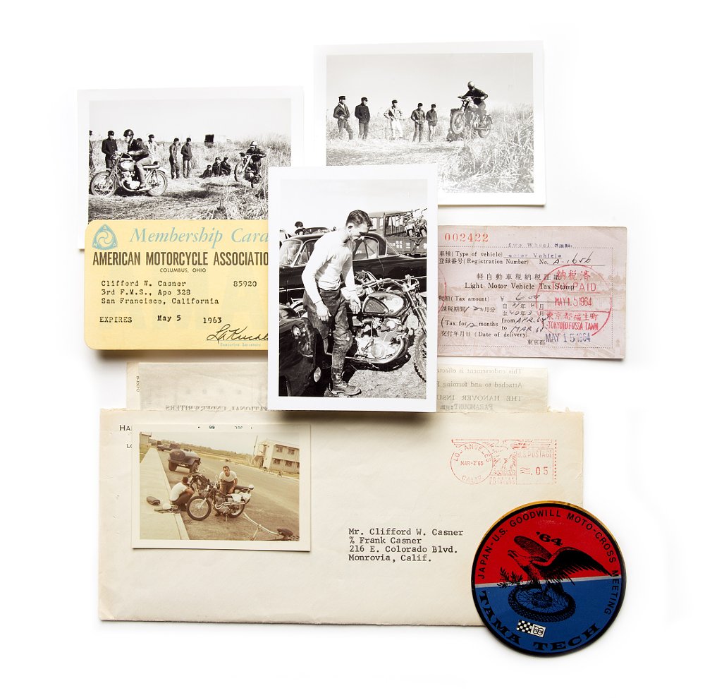 studio photo of ephemera related to the Honda CP77