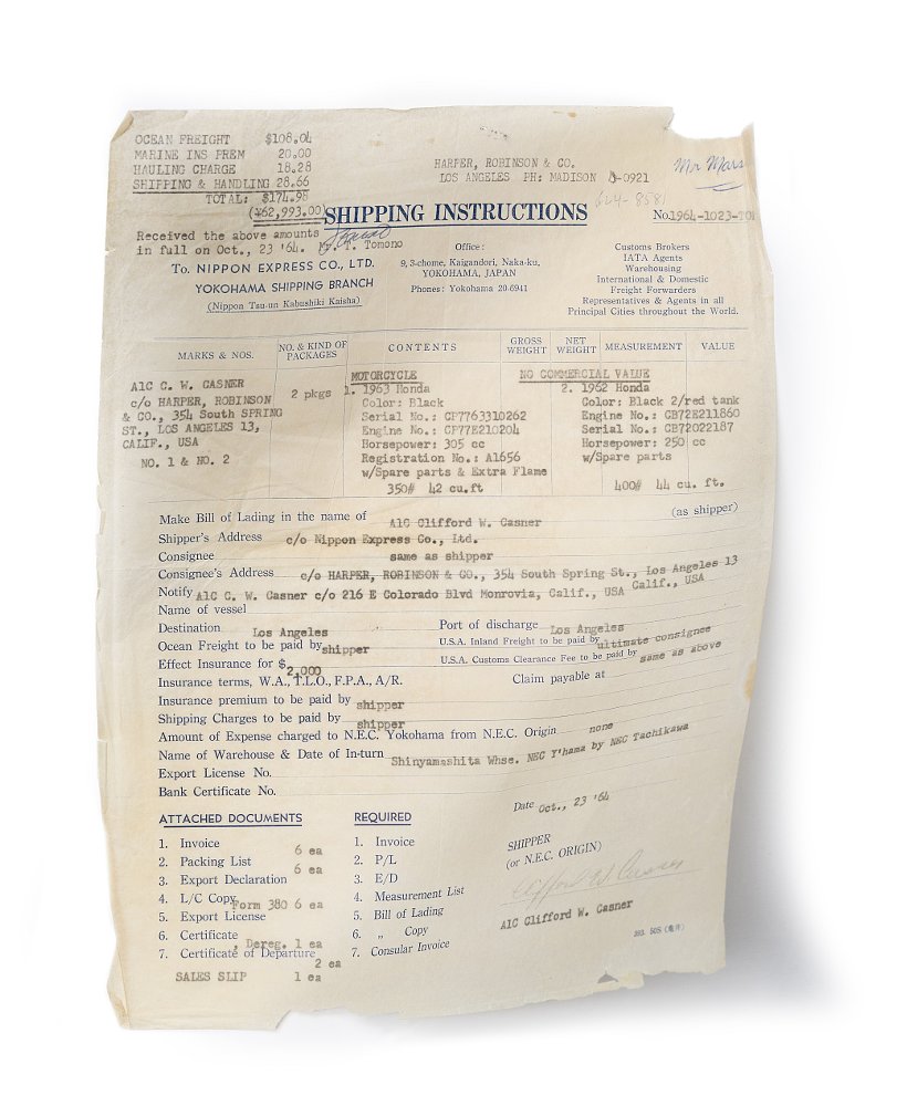 bill of lading document from 1964