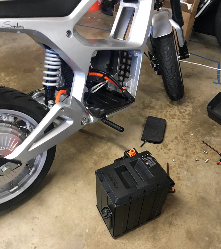 battery removed from the production version of the Sondors Metacycle