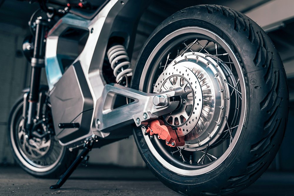 original Sondors Metacycle show bike, rear view