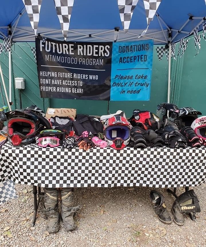 table of donated motorcycle gear