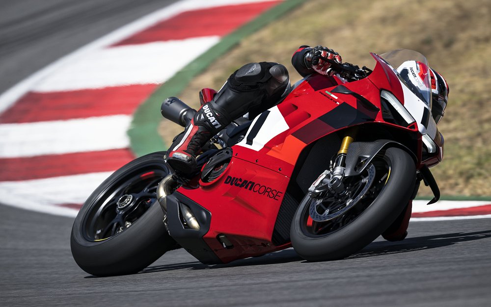 Ducati V4 R at speed on the race track