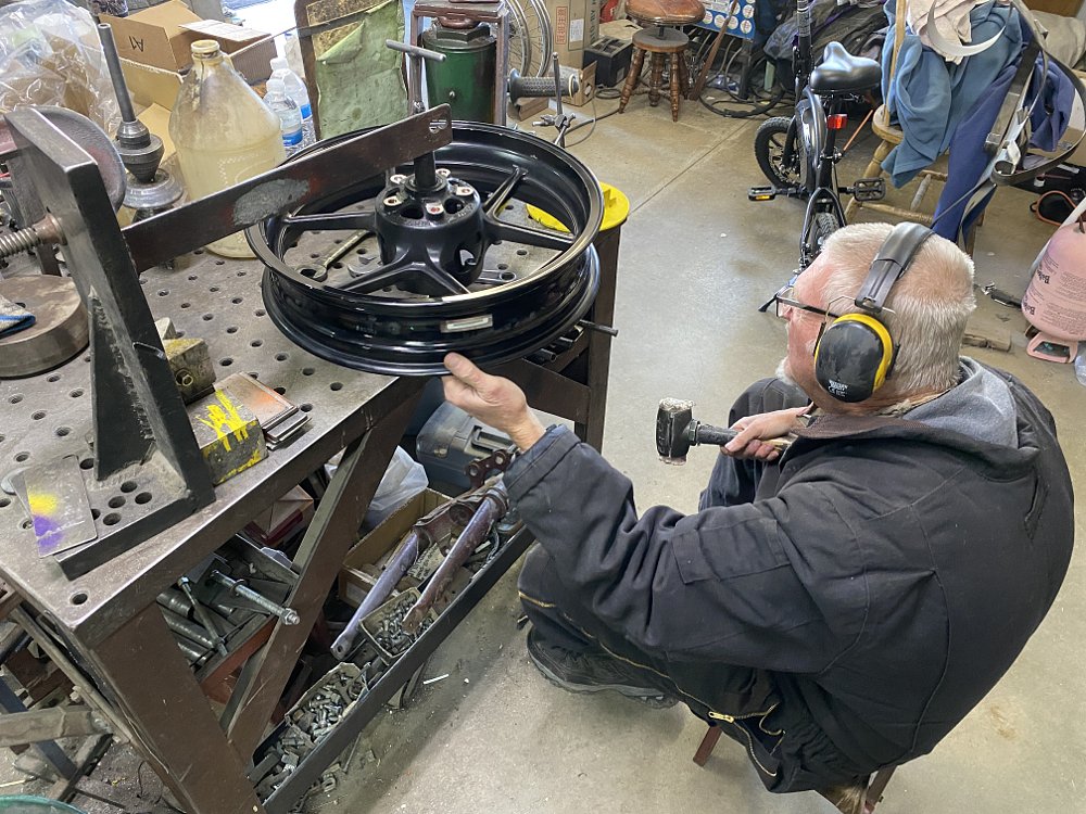 Wheel repair in process. 