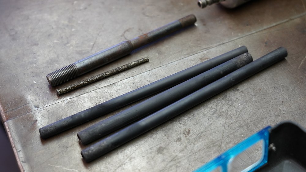 Hollow MDM electrodes and a burned stud. 